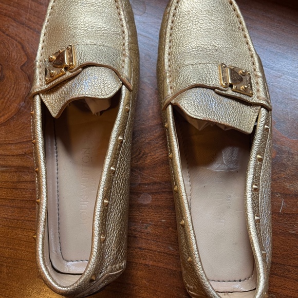 Louis Vuitton Gold Leather Suhali Lombok Driving Loafers w/ golden studs US6.5 - Picture 3 of 12